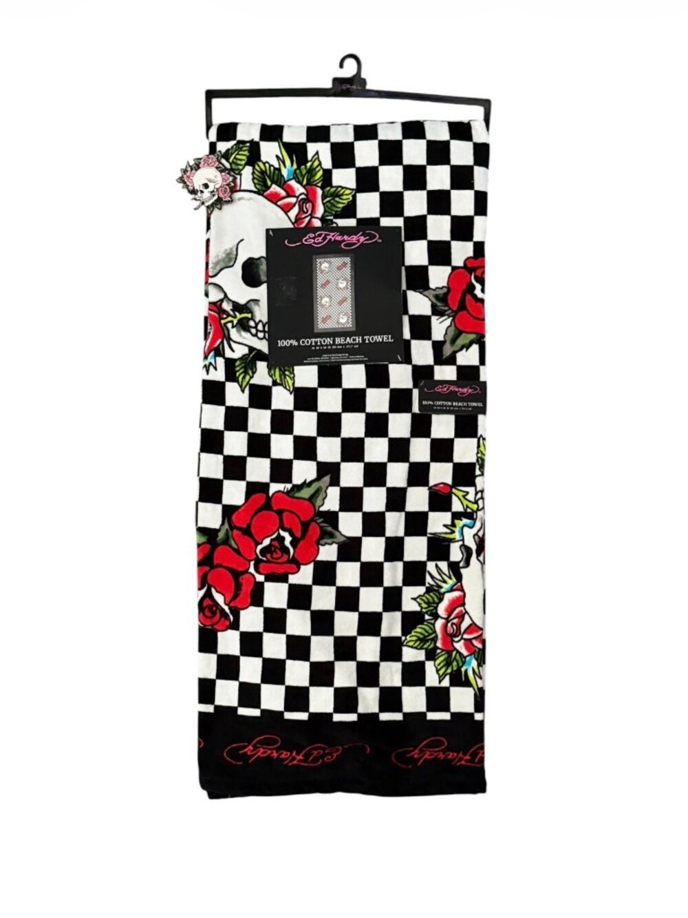 Ed Hardy Beach Towel - Checkered Black White | NEW